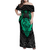 Polynesian Family Matching Off Shoulder Maxi Dress and Hawaiian Shirt Abstract Tiki TS04 Mom's Dress Black/Yellow - Polynesian Pride
