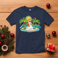 Christmas In Hawaii T Shirt Hawaiian Snowman Xmas Palm Tree At The Beach TS09 Navy - Polynesian Pride