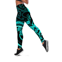 Turquoise New Zealand Mangopare Leggings Aotearoa Maori Koru Style LT14 Turquoise - Polynesian Pride
