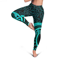 Turquoise New Zealand Mangopare Leggings Aotearoa Maori Koru Style LT14 - Polynesian Pride