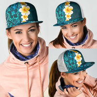 Turquosie Polynesia Mesh Trucker Cap Plumeria Tropical Leaves With Galaxy Polynesian Art - Polynesian Pride
