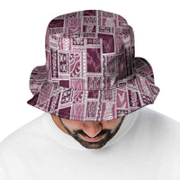 Vintage Aloha Block Quilt Bucket Hat Pink Inspired Lei Motifs - Polynesian Pride