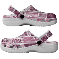 Vintage Aloha Block Quilt Clogs Shoes Pink Inspired Lei Motifs - Polynesian Pride