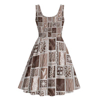 Vintage Aloha Block Quilt Midi Dress Beige Inspired Lei Motifs - Polynesian Pride