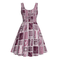 Vintage Aloha Block Quilt Midi Dress Pink Inspired Lei Motifs - Polynesian Pride