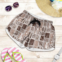Vintage Aloha Block Quilt Shorts for Women Beige Inspired Lei Motifs - Polynesian Pride