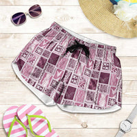 Vintage Aloha Block Quilt Shorts for Women Pink Inspired Lei Motifs - Polynesian Pride