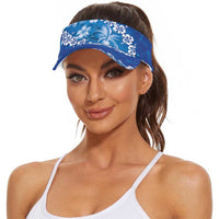 Vintage Blue Polynesia Sun Visor Cap Plumeria With Hibiscus Tropical Vibes LT14 - Polynesian Pride