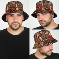Vintage Hawaiian Quilting Patterns Bucket Hat Brown Style Tribal Fabric Patchwork - Polynesian Pride