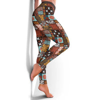 Vintage Hawaiian Quilting Patterns Leggings Brown Style Tribal Fabric Patchwork - Polynesian Pride