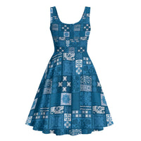 Vintage Hawaiian Quilting Patterns Midi Dress Blue Style Tribal Fabric Patchwork - Polynesian Pride