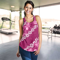 Vintage Pink Polynesia Women Racerback Tank Plumeria With Hibiscus Tropical Vibes - Polynesian Pride