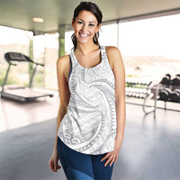 White Sunday Lotu Tamaiti Women Racerback Tank Polynesian Wave Pastel Gray - Polynesian Pride