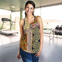 Yellow Aotearoa Kowhaiwhai Pattern Women Racerback Tank NZ Maori Quilt Style LT14 - Polynesian Pride