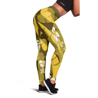 Yellow Banana Leaf Hawaii Leggings Lau Maia Plumeria Tropical Summer Vibes LT14 - Polynesian Pride