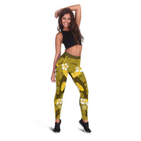 Yellow Banana Leaf Hawaii Leggings Lau Maia Plumeria Tropical Summer Vibes LT14 - Polynesian Pride