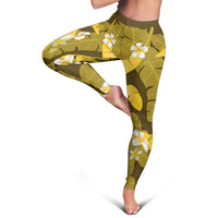 Yellow Banana Leaf Hawaii Leggings Lau Maia Plumeria Tropical Summer Vibes LT14 - Polynesian Pride