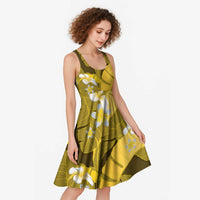 Yellow Banana Leaf Hawaii Midi Dress Lau Maia Plumeria Tropical Summer Vibes LT14 - Polynesian Pride