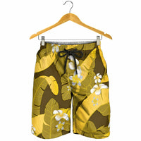 Yellow Banana Leaf Hawaii Shorts for Men Lau Maia Plumeria Tropical Summer Vibes LT14 - Polynesian Pride