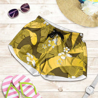 Yellow Banana Leaf Hawaii Shorts for Women Lau Maia Plumeria Tropical Summer Vibes LT14 Yellow - Polynesian Pride