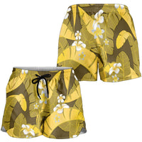 Yellow Banana Leaf Hawaii Shorts for Women Lau Maia Plumeria Tropical Summer Vibes LT14 - Polynesian Pride