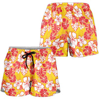 Yellow Hawaii Hibiscus Shorts for Women Tropical Flowers Seamless Pattern - Polynesian Pride
