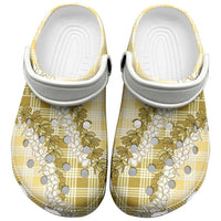 Yellow Hawaii Palaka Clogs Shoes Hawaiian Honohono Lei