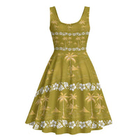 Yellow Hawaii Palm Tree Hibiscus Midi Dress Fantasy Summer Vibe LT01 - Polynesian Pride