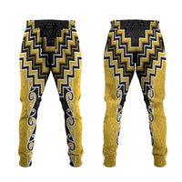 Yellow Niho Taniwha Mix Poutama Jogger Pants Unique Taniko Aotearoa - Polynesian Pride
