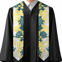 Yelow Teal Hibiscus Plumeria Floral Graduation Stole