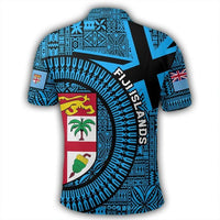 Fiji Islands Polo Shirt Circle Fijian Tapa Blue - Polynesian Pride