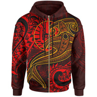 Tahiti Zip up Hoodie Red Shark Polynesian Tattoo Unisex Red - Polynesian Pride