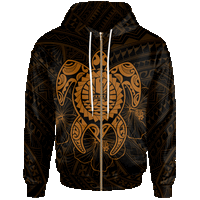 Tahiti Polynesian Zip up Hoodie Vintage Polynesian Turtle (Golden) Unisex Golden - Polynesian Pride