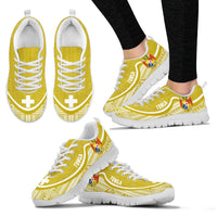Tonga Wave Sneakers - Polynesian Pattern White Gold Color Women's Sneakers - White - Tonga White - Polynesian Pride