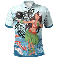 Polynesian Pride Apparel Chuuk Polo Shirt Polynesian Girls With Shark Unisex Blue - Polynesian Pride