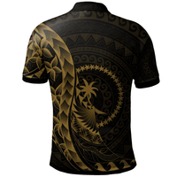 Polynesian Pride Apparel Chuuk Polo Shirt Polynesian Pattern Style Gold Color - Polynesian Pride
