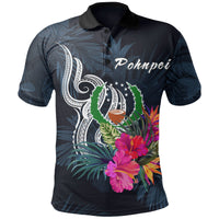 Polynesian Pride Apparel Pohnpei Micronesia Polo Shirt Tropical Flower Unisex Blue - Polynesian Pride
