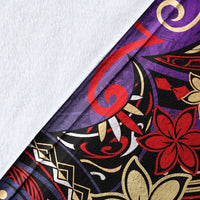 Tonga Premium Blanket - Tribal Flower With Special Turtles Purple Color - Polynesian Pride