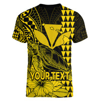 (Custom Personalised) Kakau Polynesian Tribal Hawaiian Turtle with Kanaka Maoli Yellow Women V Neck T Shirt LT9 - Polynesian Pride