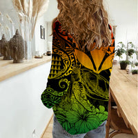 Kakau Polynesian Tribal Hawaiian Turtle with Kanaka Maoli Reggae Women Casual Shirt LT9 - Polynesian Pride