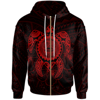 American Samoa Polynesian Zip up Hoodie Vintage Polynesian Turtle (Red) Unisex Reggae - Polynesian Pride