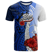 Yap Micronesia T Shirt Coat of Arms With Hibiscus Blue Unisex Blue - Polynesian Pride