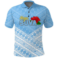 Custom Fiji Suva Rugby Polo Shirt Tapa Pattern LT12 Unisex Blue - Polynesian Pride