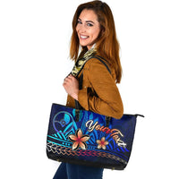 Yap Custom Personalised Large Leather Tote Bag - Vintage Tribal Mountain - Polynesian Pride