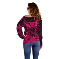Kakau Polynesian Tribal Hawaiian Turtle with Kanaka Maoli Pink Off Shoulder Sweater LT9 - Polynesian Pride