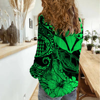 Kakau Polynesian Tribal Hawaiian Turtle with Kanaka Maoli Green Women Casual Shirt LT9 - Polynesian Pride
