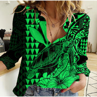 Kakau Polynesian Tribal Hawaiian Turtle with Kanaka Maoli Green Women Casual Shirt LT9 Female Green - Polynesian Pride