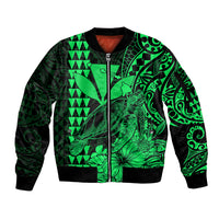 Kakau Polynesian Tribal Hawaiian Turtle with Kanaka Maoli Green Sleeve Zip Bomber Jacket LT9 Unisex Green - Polynesian Pride