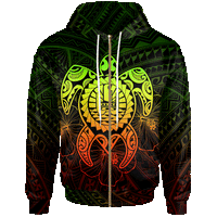 Tahiti Polynesian Zip up Hoodie Vintage Polynesian Turtle (Reggae) Unisex Reggae - Polynesian Pride