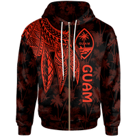 Guam Zip up Hoodie Polynesian Wings (Red) Unisex Red - Polynesian Pride